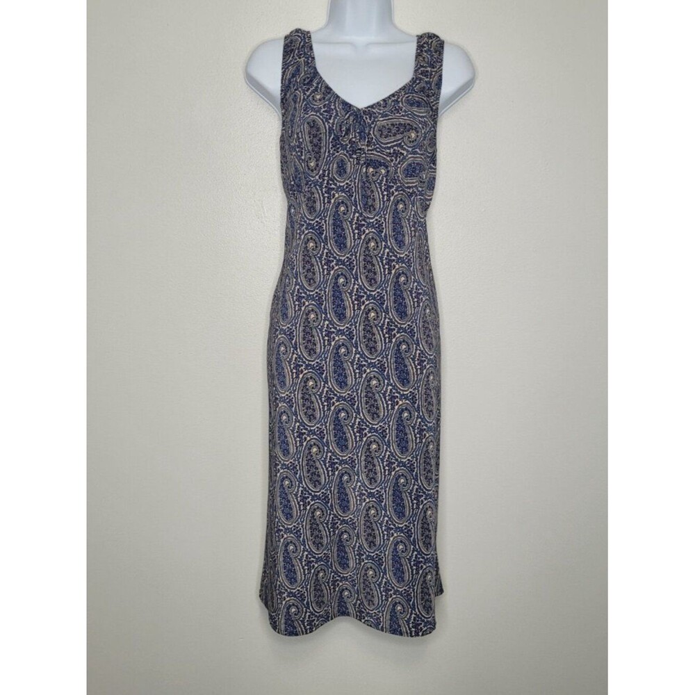 Vintage y2k Johnathon Martin blue tan paisley witchy boho babydoll midi dress 9